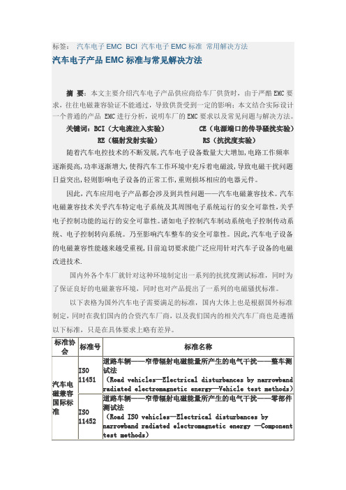 汽车电子产品EMC标准与常见解决方法