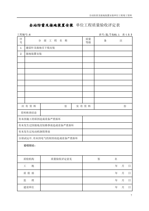 全站防雷及接地装置安装单位工程质量验收评定表细则(避雷针及引下线)