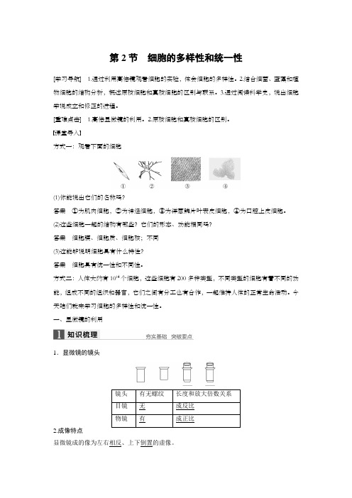 高中人教版生物必修一配套文档第1章第2节细胞的多样性和统一性含解析