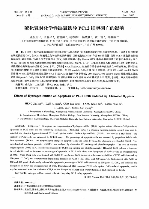 硫化氢对化学性缺氧诱导PC12细胞凋亡的影响