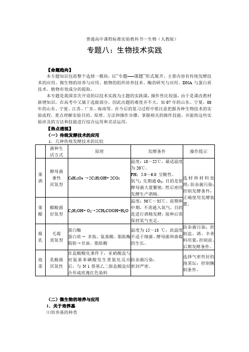 高中生物新课标专题(8)—生物技术实践专题