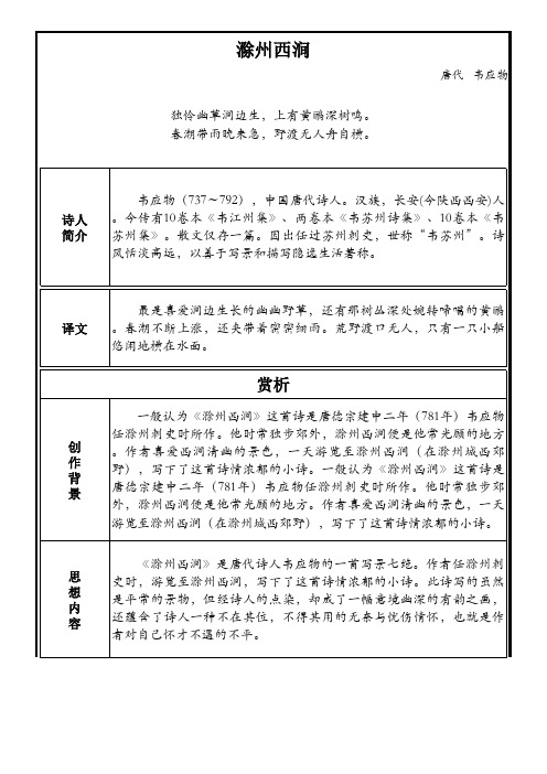 部编版小学语文古诗文《滁州西涧》原文+注释+翻译+赏析+考点