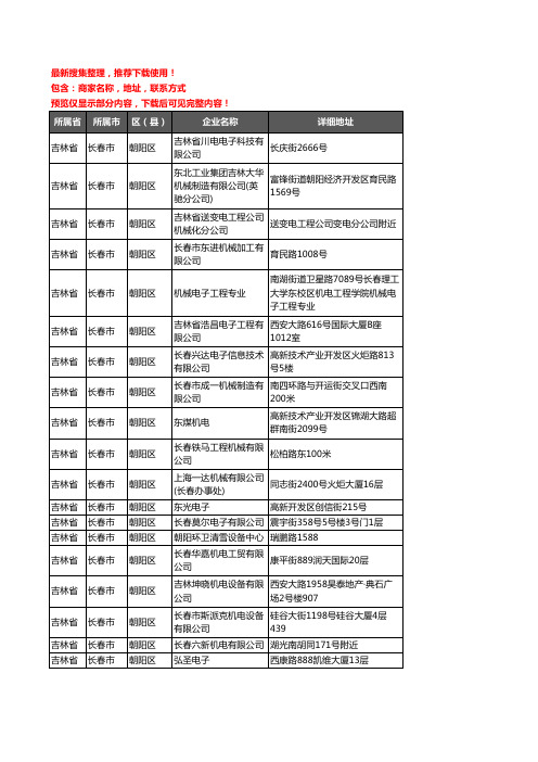 新版吉林省长春市朝阳区机械机电企业公司商家户名录单联系方式地址大全61家