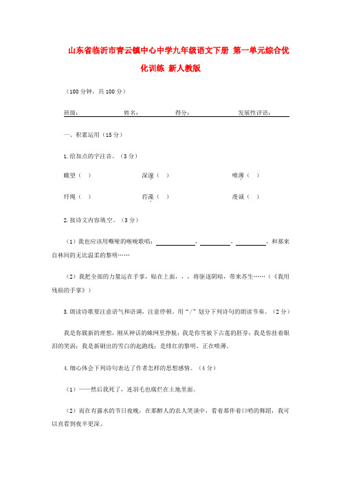 山东省临沂市青云镇中心中学九年级语文下册 第一单元综合优化训练 新人教版