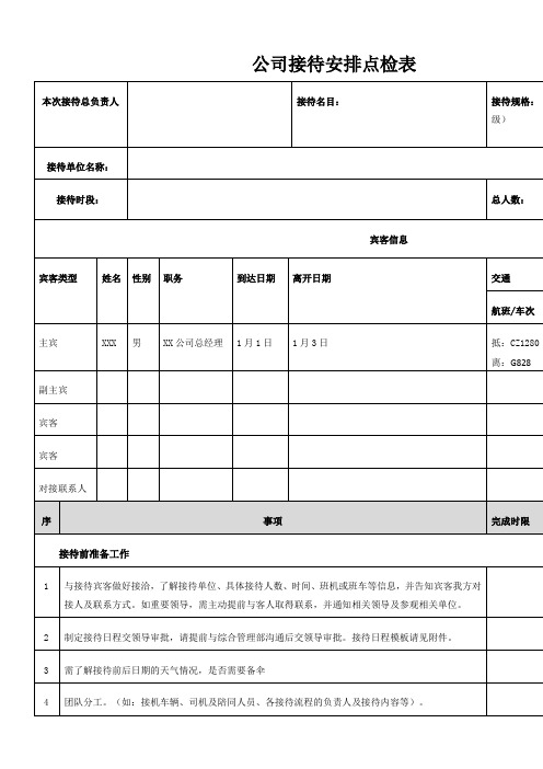 公司接待安排点检表及注意事项