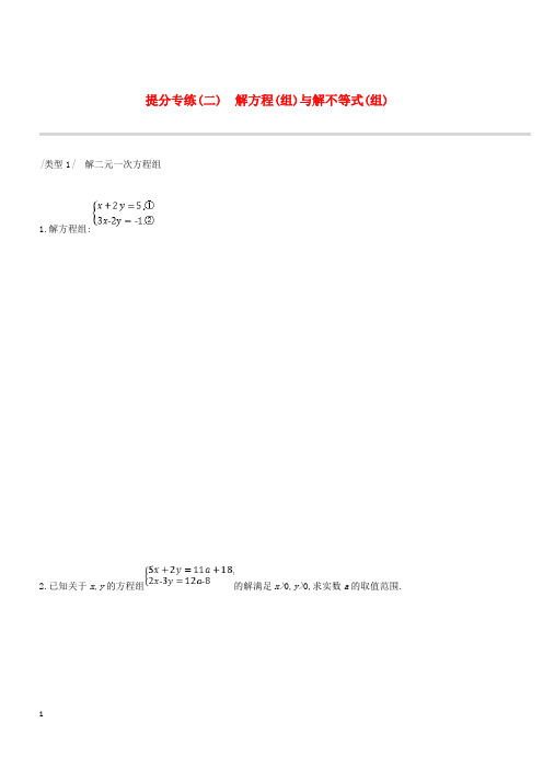 云南省2019年中考数学总复习提分专练二解方程组与解不等式组练