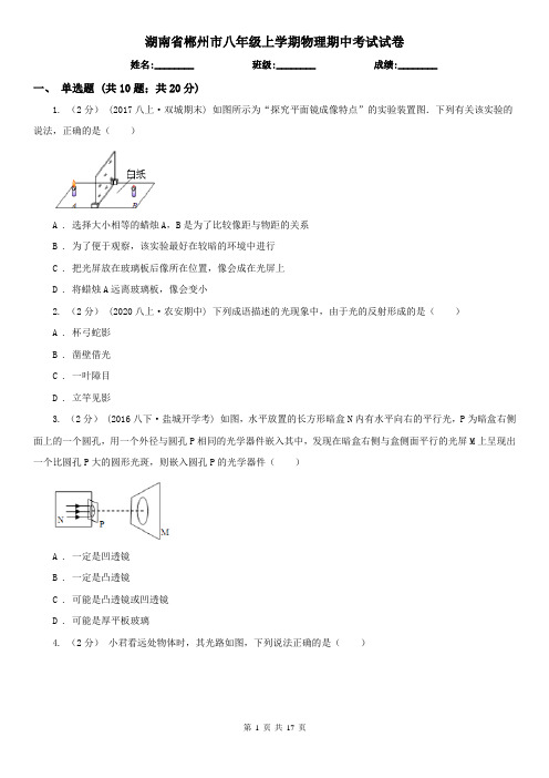 湖南省郴州市八年级上学期物理期中考试试卷