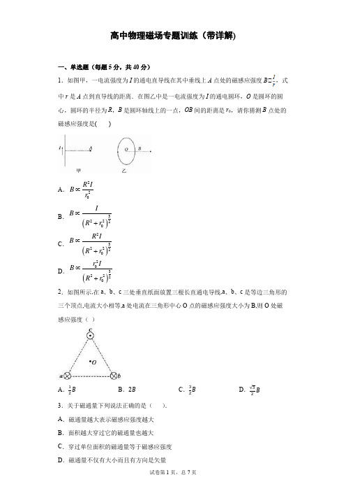 高中物理磁场专题训练(带答案详解)