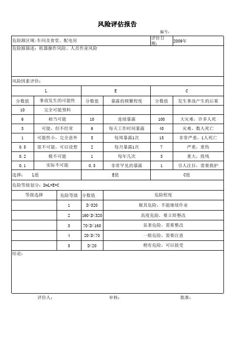 生产车间危害因素辨识和评估表