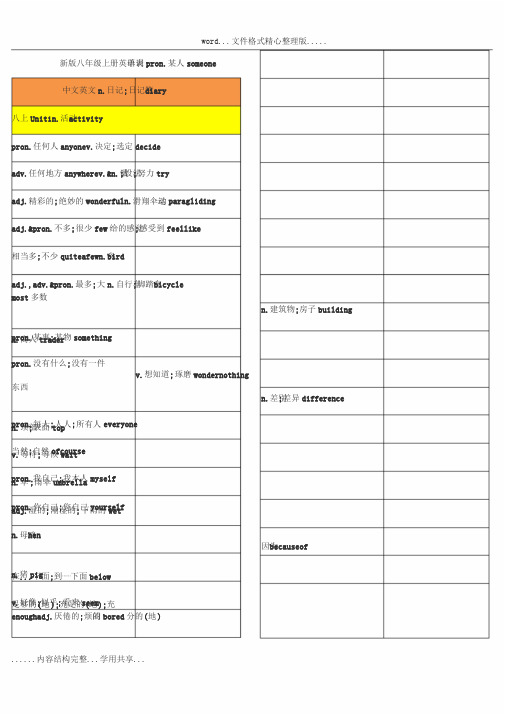 新版八年级上册英语单词表