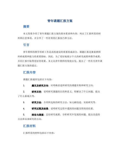 青年课题汇报方案