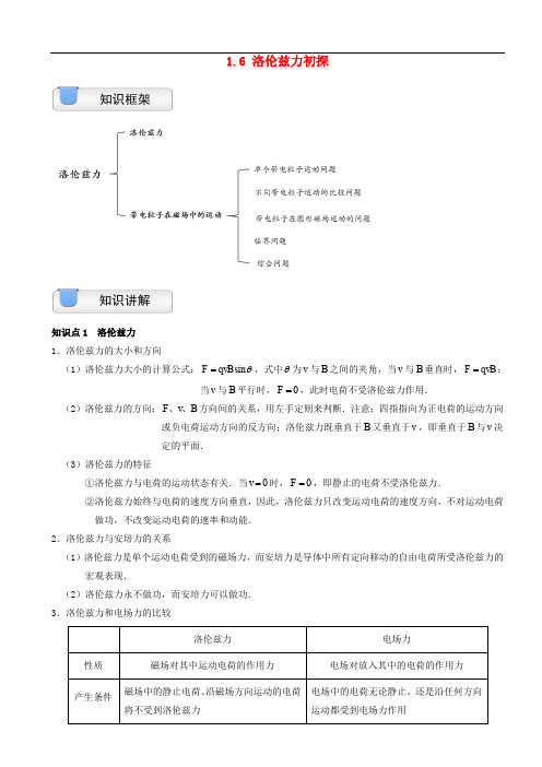 高中物理 第一章 电与磁 1.6 洛伦兹力初探素材 粤教版