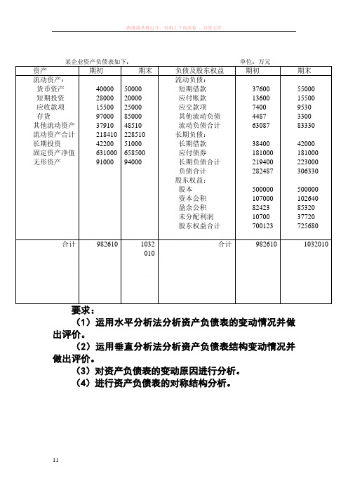 资产负债表习题及答案