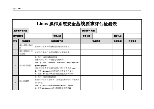 Linux操作系统安全基线要求评估检测表