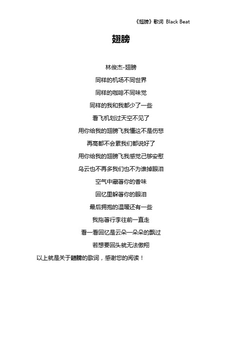 《翅膀》歌词 Black Beat