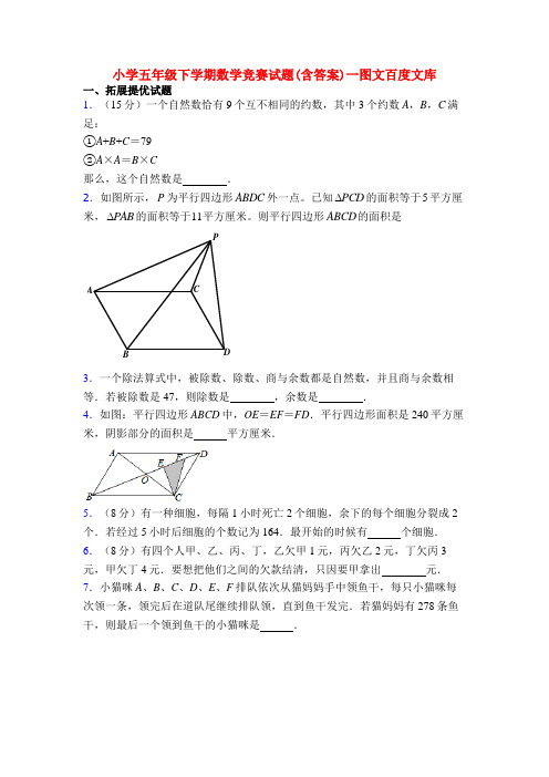 小学五年级下学期数学竞赛试题(含答案)一图文百度文库