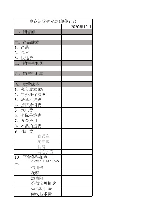 电商运营盈亏表(精准月报表)