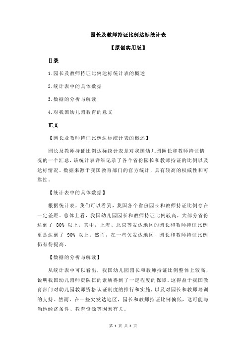 园长及教师持证比例达标统计表