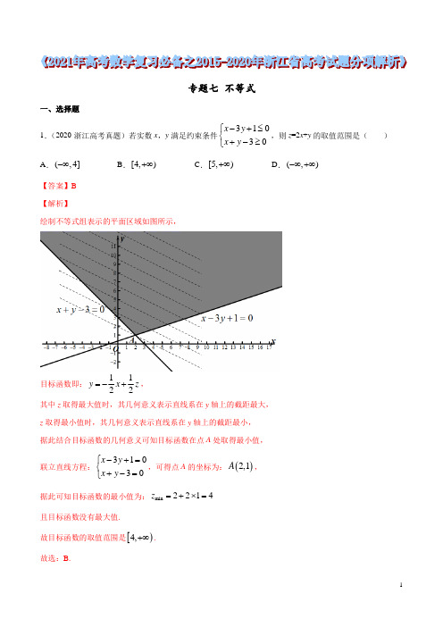 2015-2020浙江省高考试题分析 不等式(解析版)