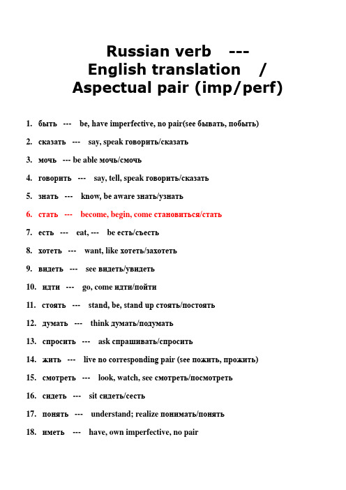 俄语动词500+英语翻译,russian500verbs+English translation