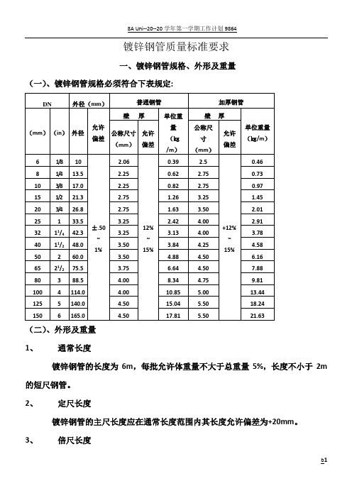 镀锌钢管国标质量标准要求