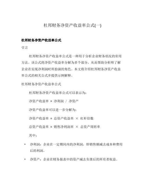 杜邦财务净资产收益率公式(一)