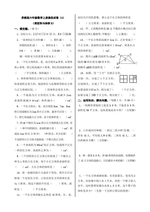 苏教版六年级数学上册提优试卷(4)(表面积与体积3)