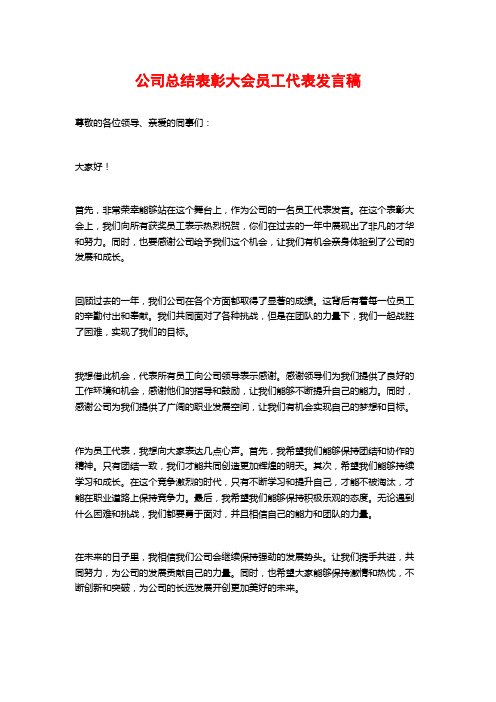 公司总结表彰大会员工代表发言稿