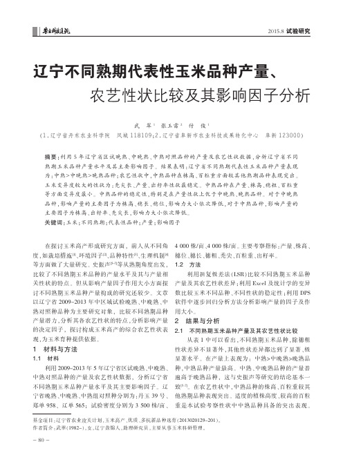 辽宁不同熟期代表性玉米品种产量、农艺性状比较及其影响因子分析