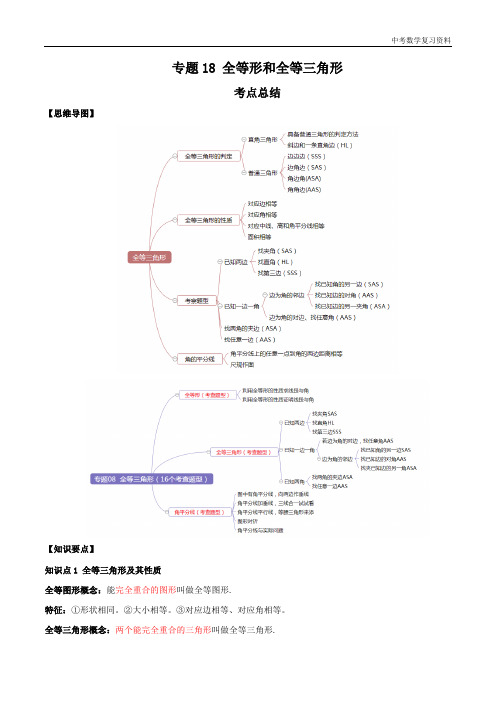 中考数学 专题18 全等形与全等三角形(知识点串讲)(原卷版)