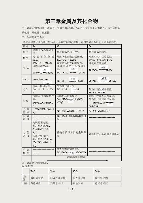 金属及其化合物讲义及练习