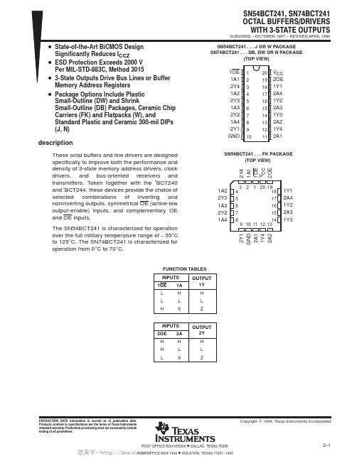 SN74BCT241DW,SN74BCT241DWE4,SN74BCT241DWG4,SN74BCT241N,SN74BCT241NE4, 规格书,Datasheet 资料