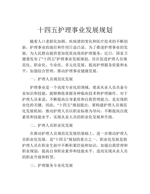 十四五护理事业发展规划