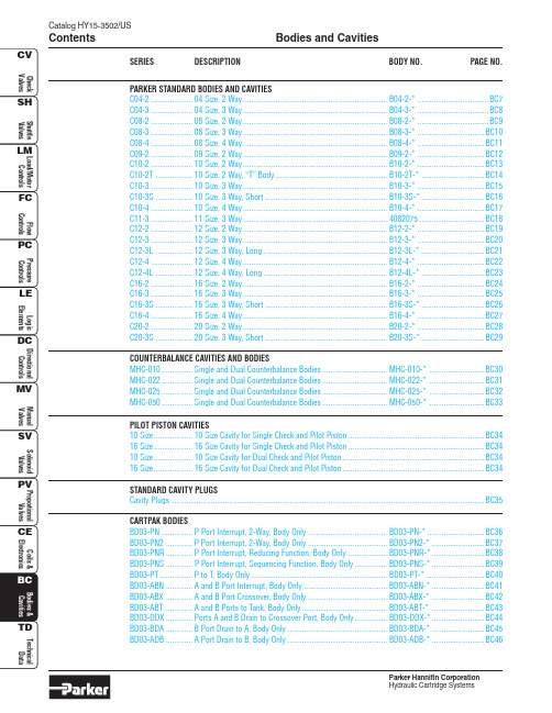 Parker Hannifin 液压自动泵系统Check Valves手册说明书