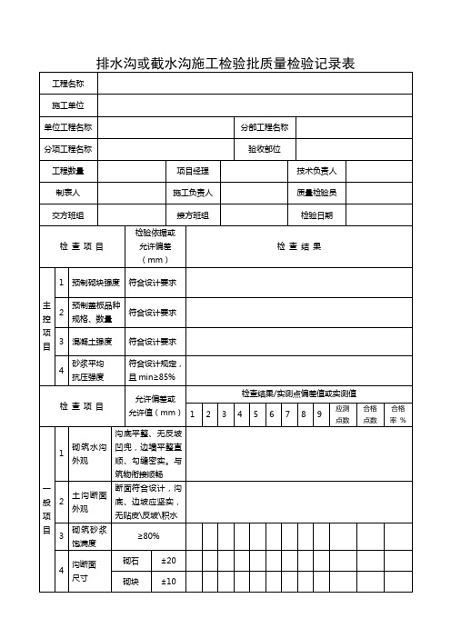 排水沟或截水沟施工检验批质量检验记录表