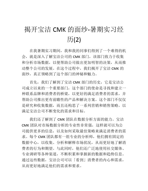 揭开宝洁CMK的面纱-暑期实习经历(2)