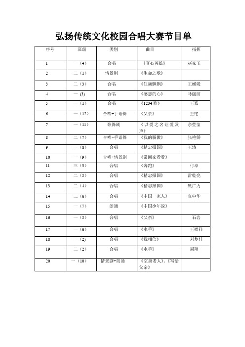 校园合唱大赛节目单