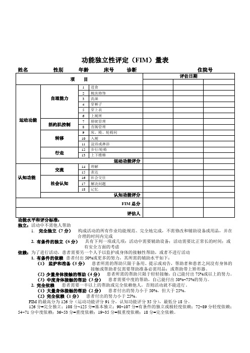 功能独立性评定FIM量表