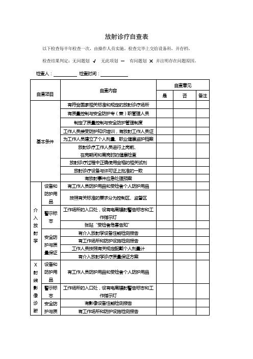 放射诊疗自查表(影像科)