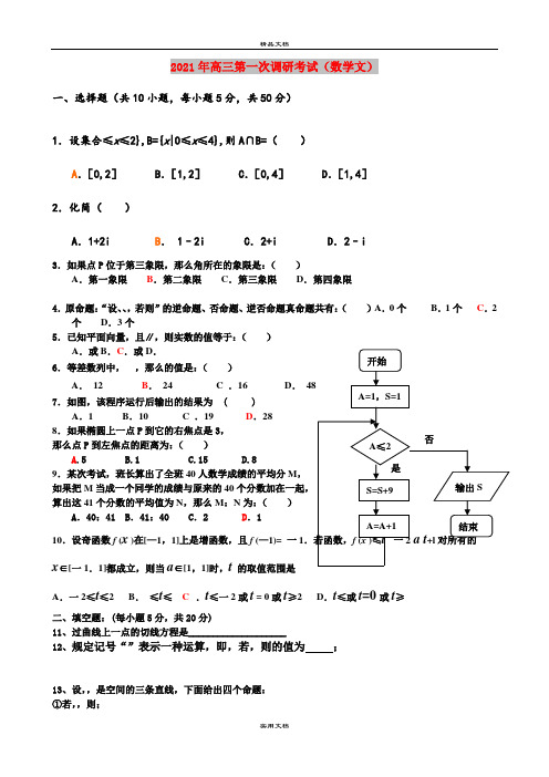 2021年高三第一次调研考试(数学文)