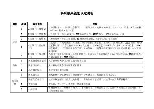 科研成果级别认定说明