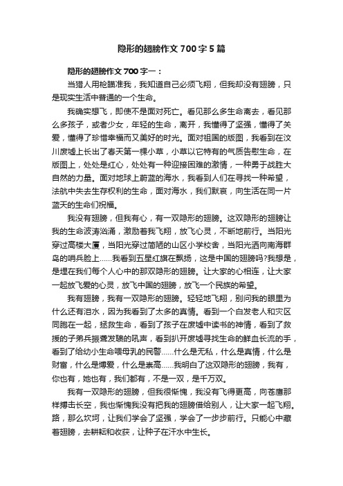 隐形的翅膀作文700字5篇