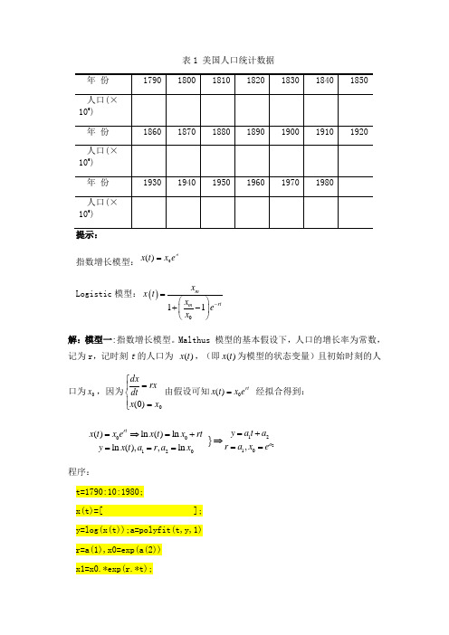 人口指数增长模型和Logistic模型