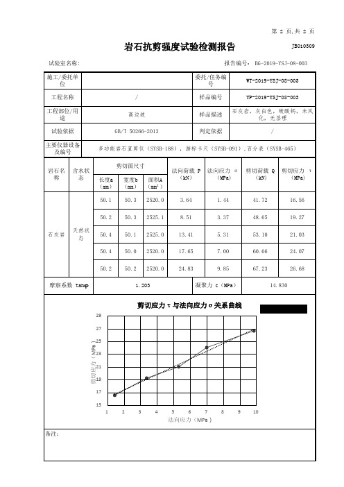 岩石直剪试验检测记录表