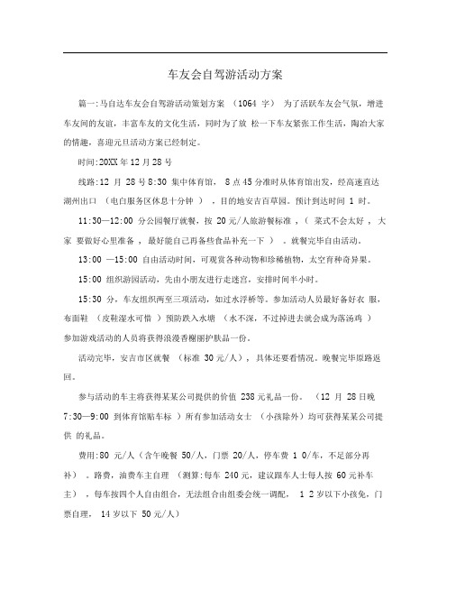 车友会自驾游活动方案