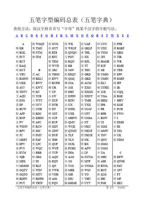 五笔字型编码总表