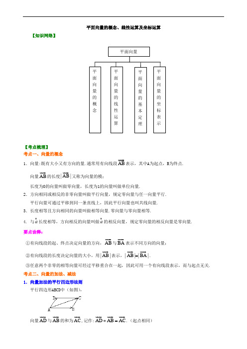 平面向量概念及线性运算知识点及习题