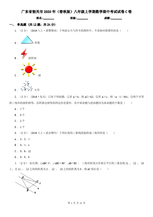 广东省韶关市2020年(春秋版)八年级上学期数学期中考试试卷C卷