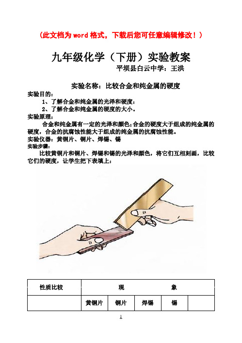 九年级化学下册实验教案