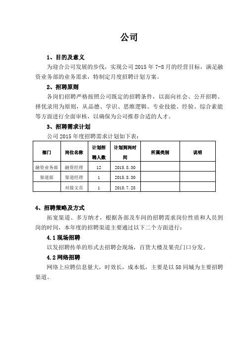 年度招聘计划方案